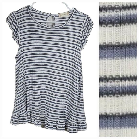 Altar’d State Blue Striped Keyhole Ribbed Knit Top Flutter Sleeve Women's Small - Picture 1 of 6